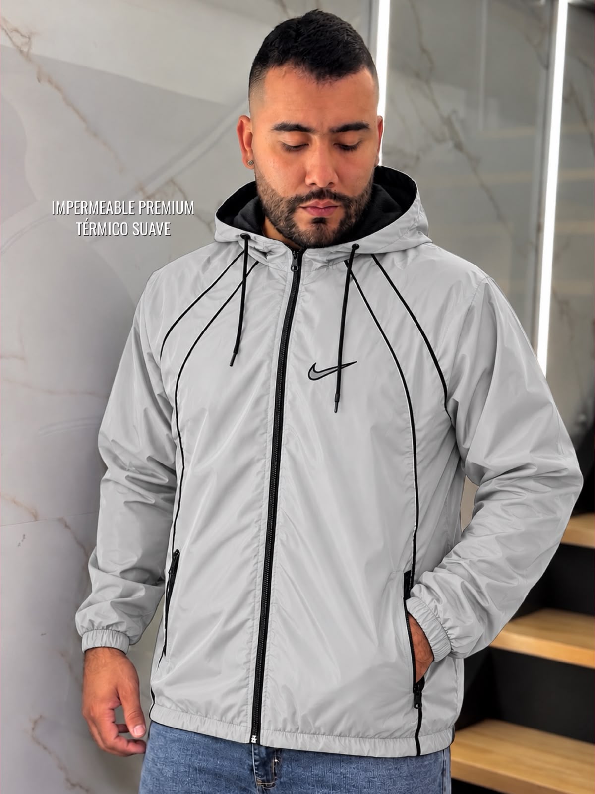 Chaqueta impermeable para hombre con forro térmico y capota desprendible
