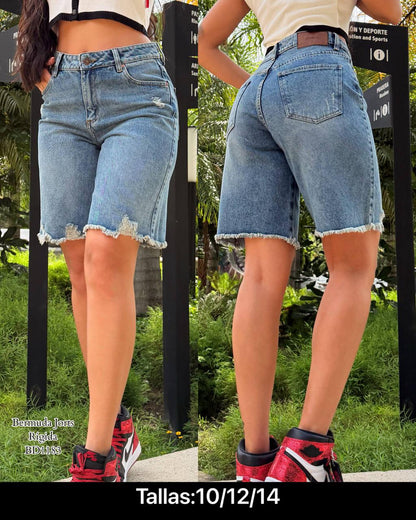 Bermuda JORTS Denim Tiro Alto – Para Dama