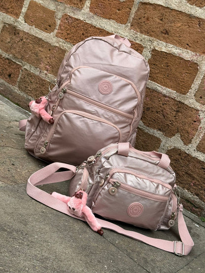 Combo Grande Predesting – Morral + Bolso Manos Libres Metalizado