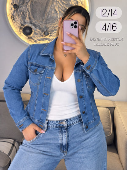 Chaqueta Denim Stretch Clásica Casual - Tallaje Plus
