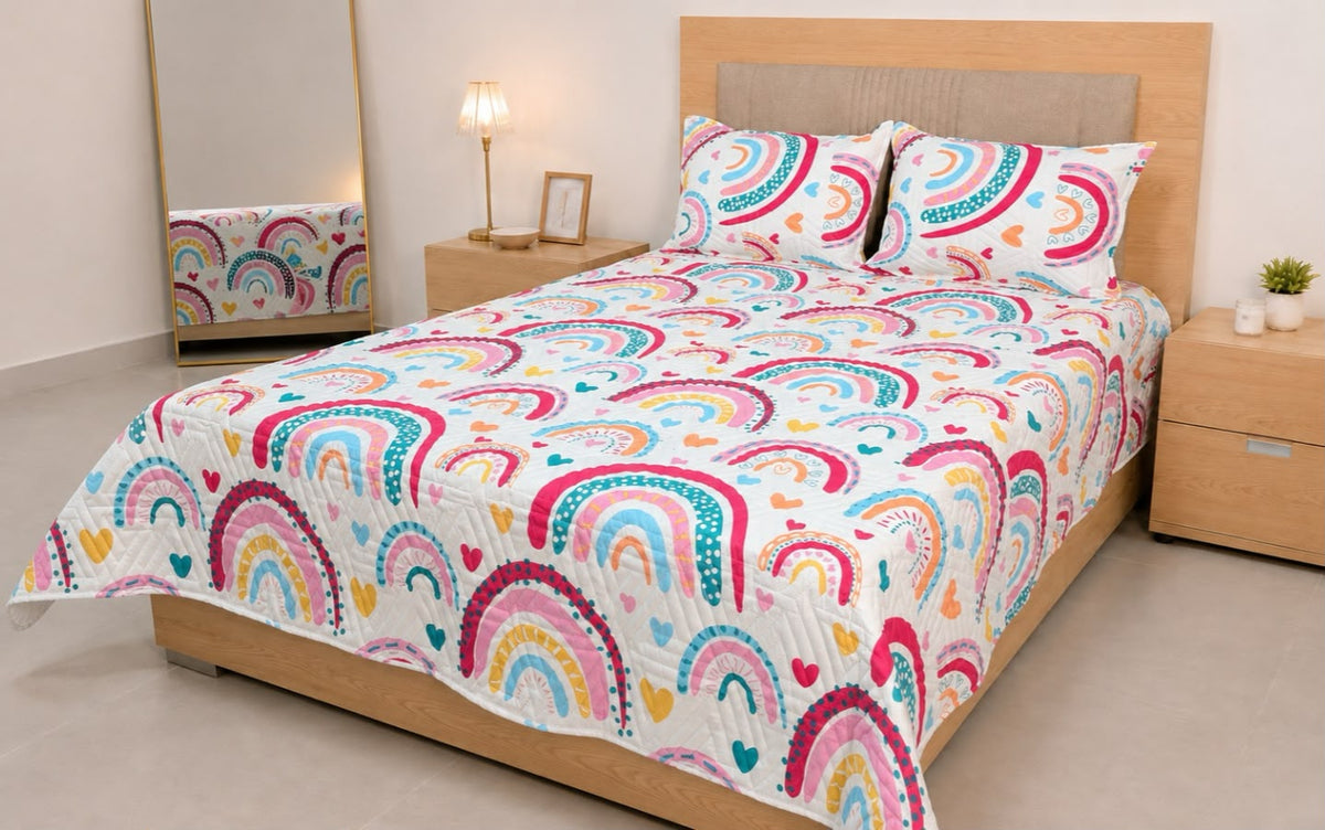 Colcha Unifaz para Cama Doble con 2 Fundas de Almohada – Nuevos Estampados