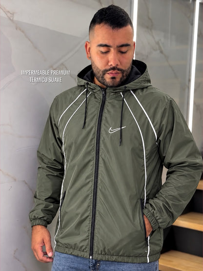 Chaqueta impermeable para hombre con forro térmico y capota desprendible