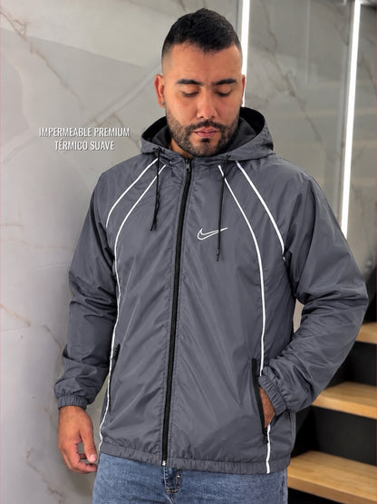 Chaqueta impermeable para hombre con forro térmico y capota desprendible