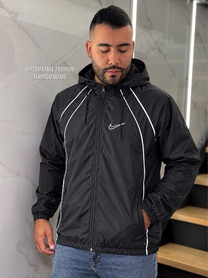 Chaqueta impermeable para hombre con forro térmico y capota desprendible